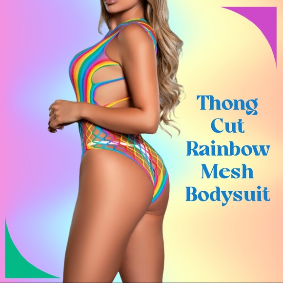 Over the Rainbow Criss Cross Fishnet Thong Cut NWT - Picture 3 of 7